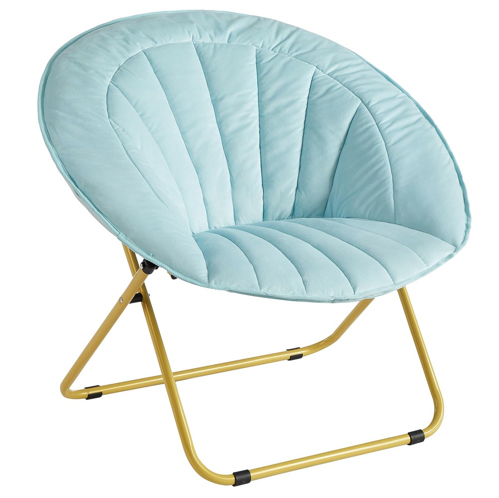 Blue Velvet Channel Stitch Saucer Lounge Chair
