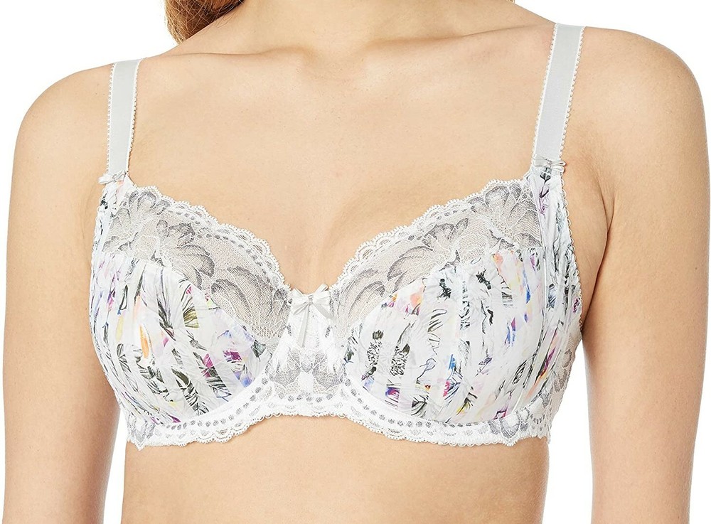 Fantasie Josie Bra White Floral Size 30F Underwired Side Support Full Cup 3042