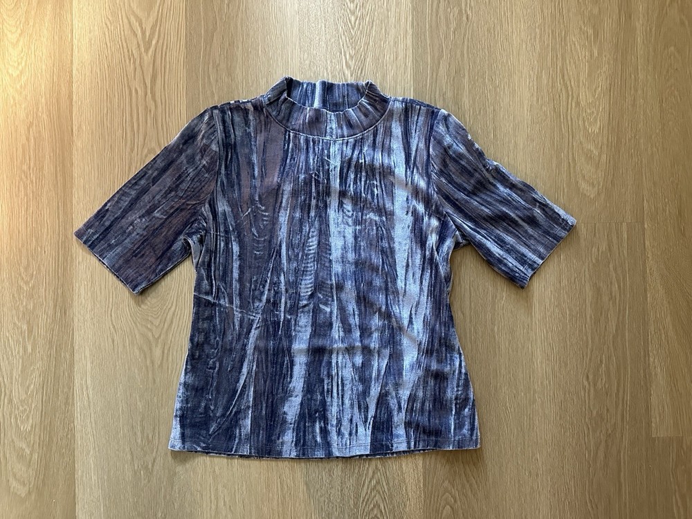 Pilcro Anthropologie Velvet Mock Neck Top NWT Women’s Gray Blue Short Sleeve