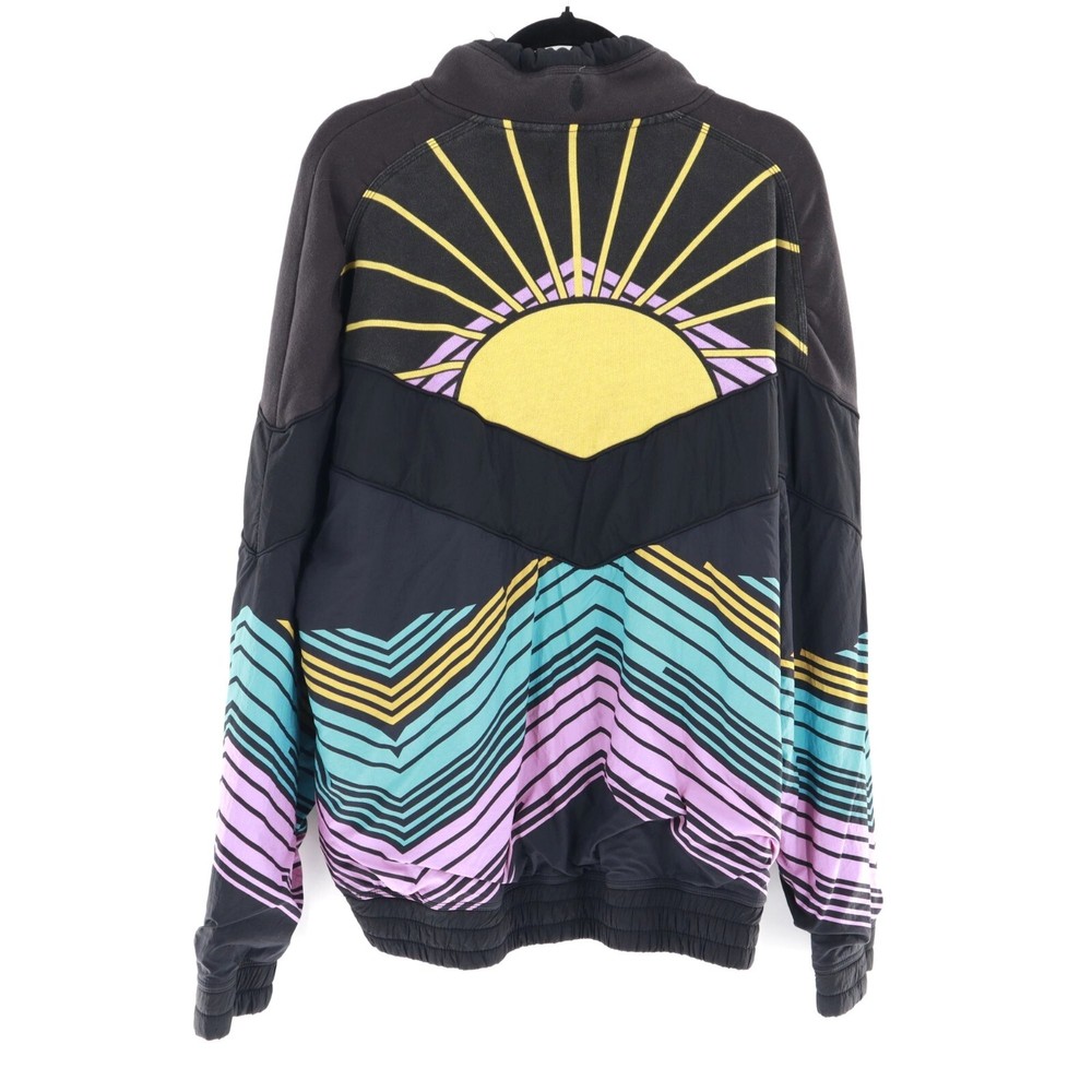 Free People Walk The Line Pullover Jacket Women L Black Retro Athleisure Y2K 90s
