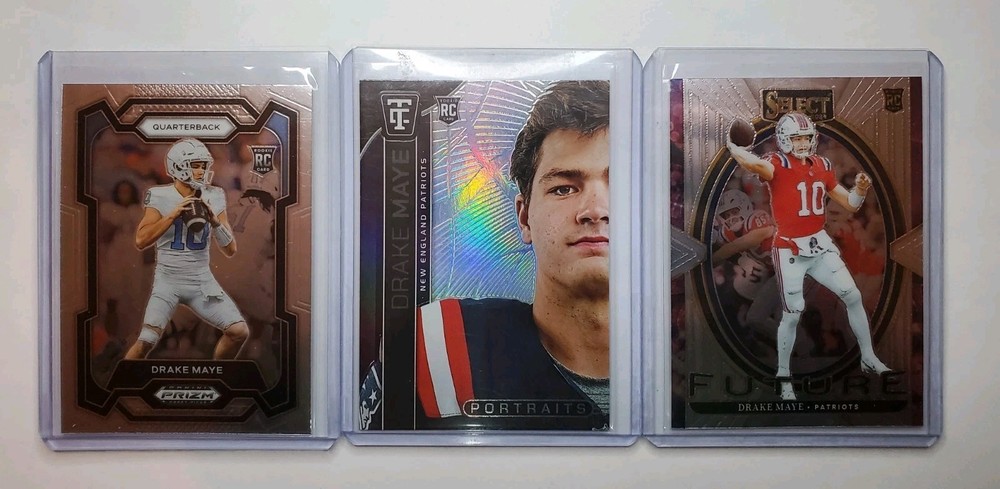 2024 Drake Maye (3x) Portrait, Prizm And Futures Rookie Card Lot