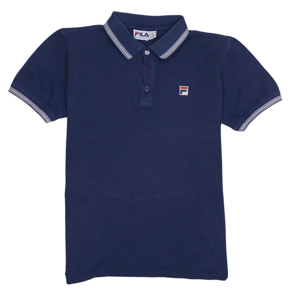 Fila Mens Polo Shirt Navy Blue Cotton Knit Tipped Collar Embroidered Logo XS