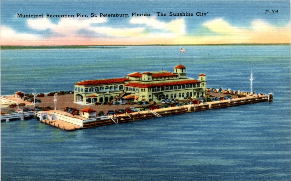 Municipal Recreation Pier, St. Petersburg, Florida, Old Tampa Bay, Postcard