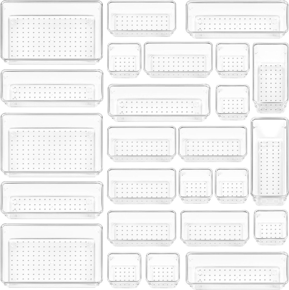 Vtopmart 25-Piece Clear Drawer Organizer Set in 4 Sizes for Versatile Storage