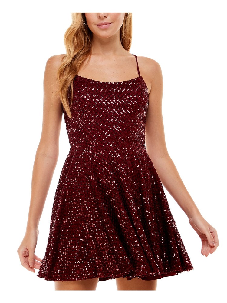 CITY STUDIO Womens Burgundy Lace-up Tie Back Padded Cups Short Dress 17
