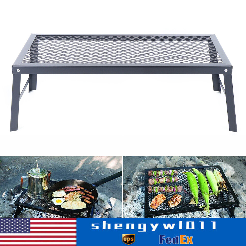Folding Outdoor Camping BBQ Grill Picnic Campfire Pit Over Fire Cooking Grate