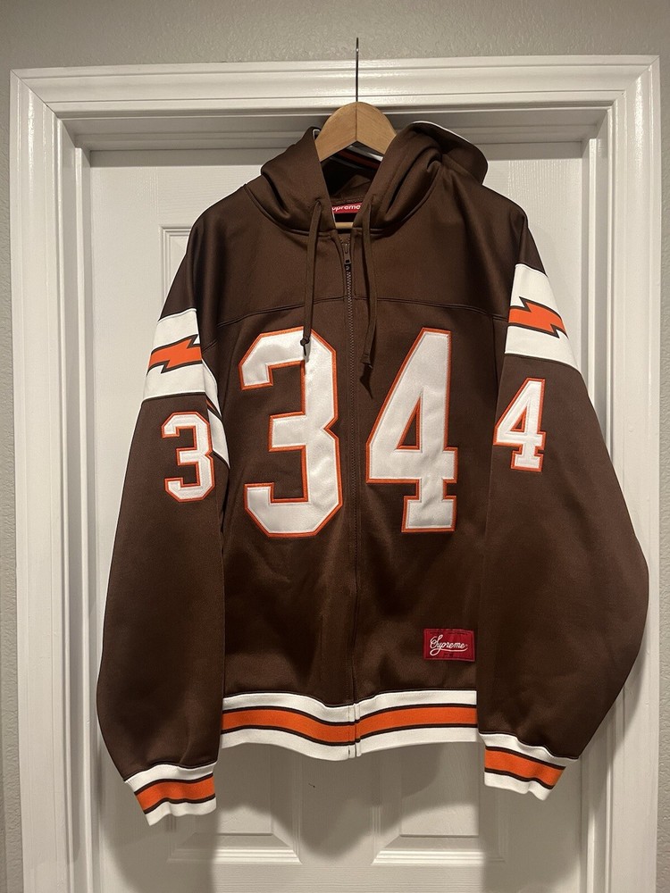 X-Large- Supreme Football Zip Up Hooded Sweatshirt Brown
