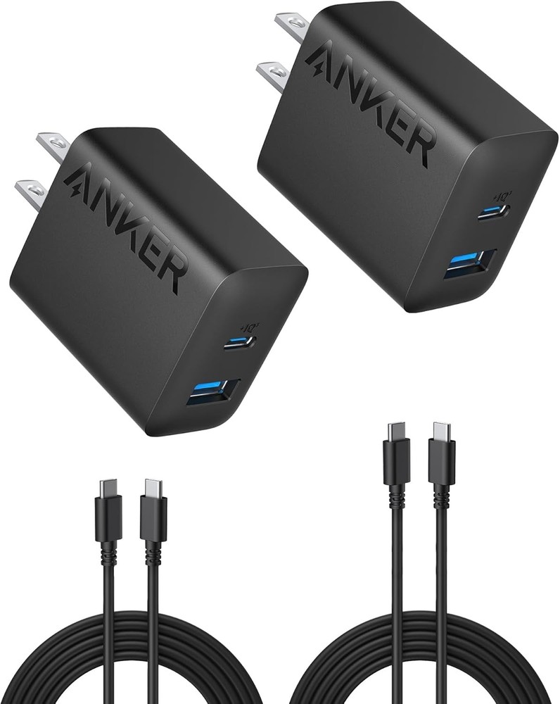 Anker 20W USB C Charger 2-Pack with Cables for iPhone 16 Black