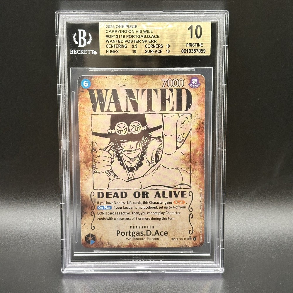 2025 ONE PIECE OP13 EN PORTGAS D. ACE WANTED ALTERNATE ART ERROR BECKETT 10