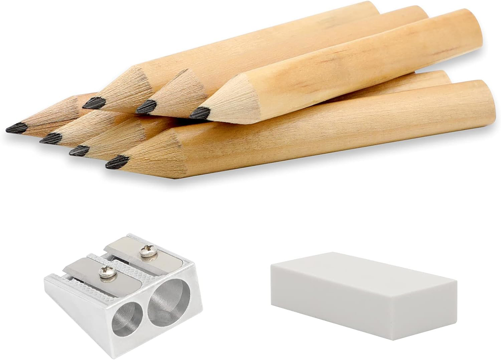 Short Triangular Fat Pencils for Kids Writing and Drawing, AUTEMOJO 3.5 Inch Fat