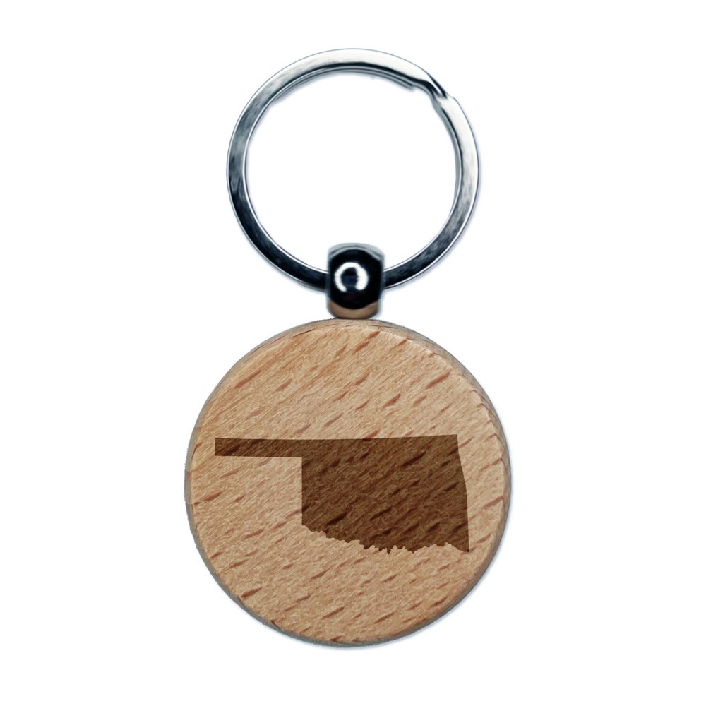Oklahoma State Engraved Wood Keychain with Silhouette Charm  
