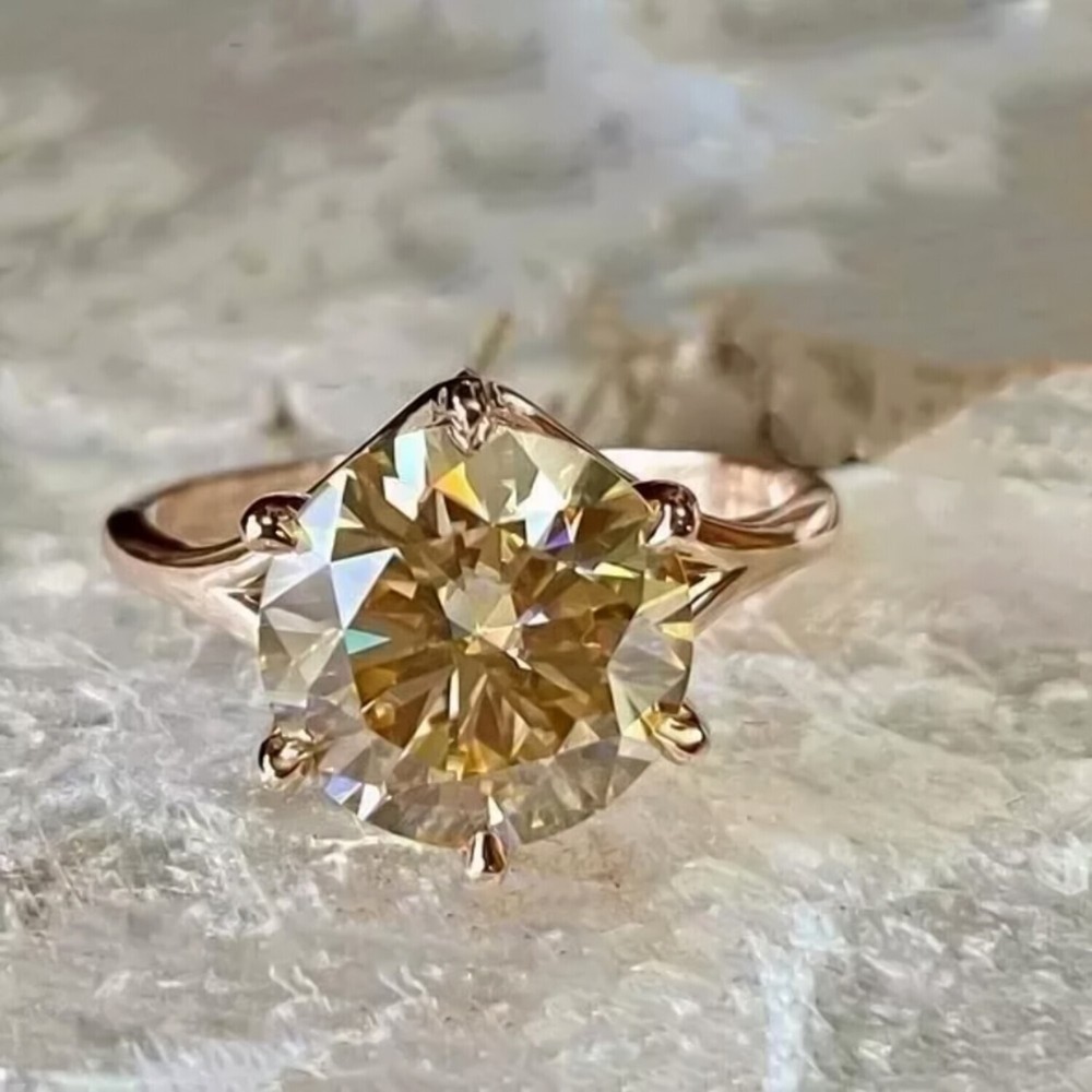 RARE 6.50 Ct Champagne Round Cut Diamond Solitaire Ring in 925 Silver Cert