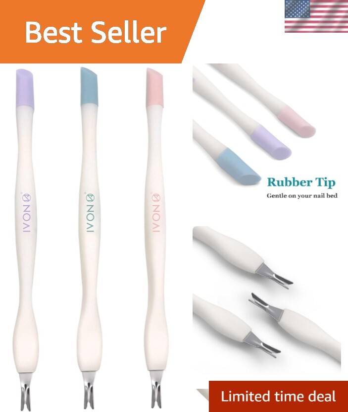 3pcs Cuticle Trimmer Set with Pusher & Rubber Tips for Nail Care