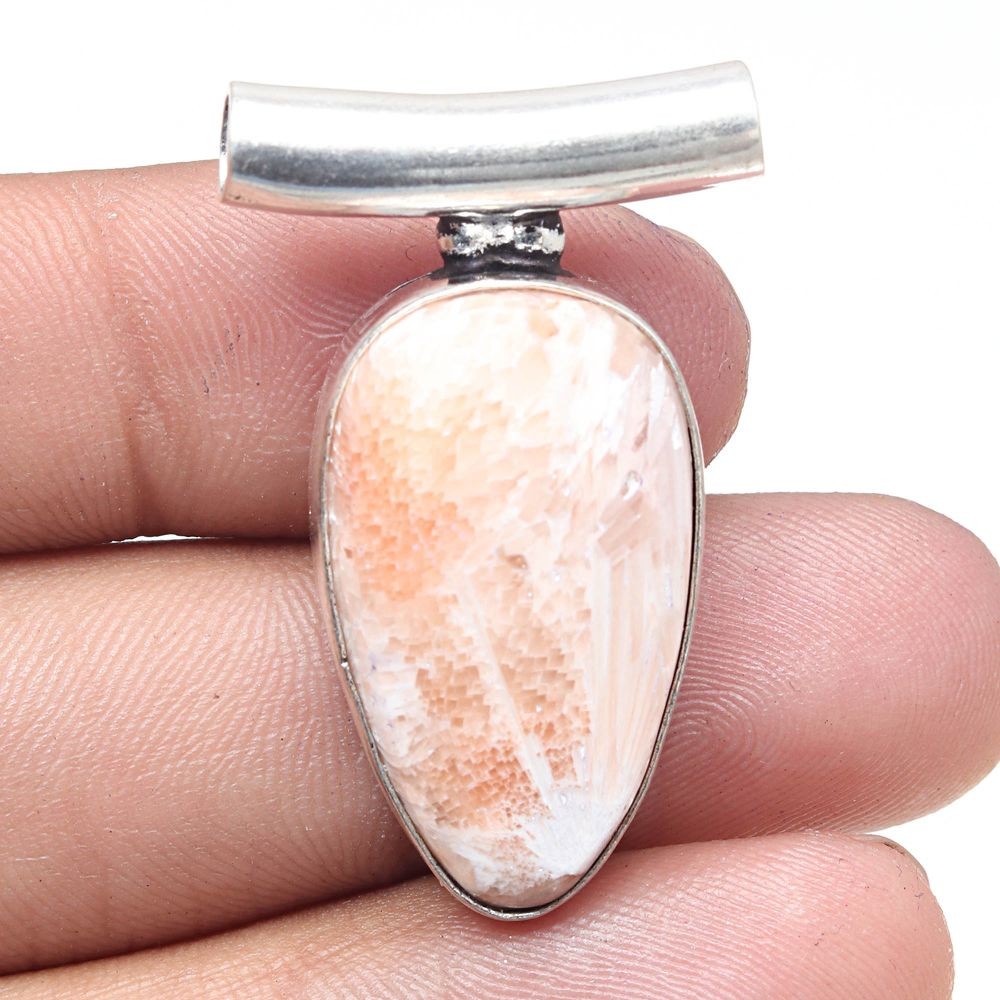 Necklace Scolecite Shell Gemstone Handmade Antique Jewelry 1.5