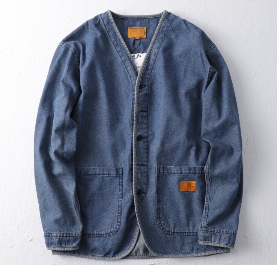 Hot Retro Workwear Denim Jacket Men Cardigan Top Taoist Robe Loose Jacket Cotton