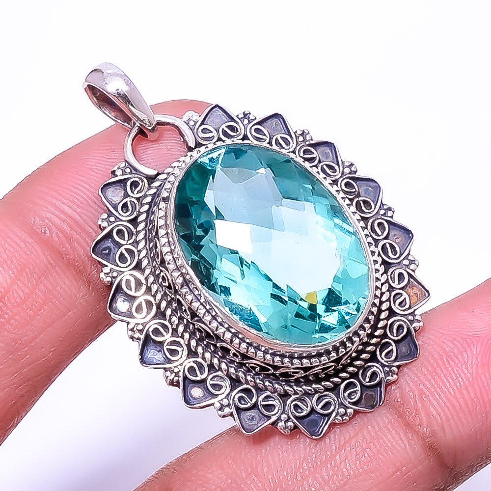 Apatite Sterling Silver Pendant Fine Art Jewelry 1.76 Inch Valentine Gift P9395