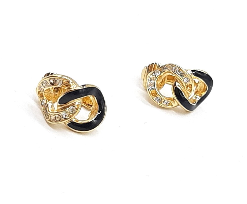 Dior vintage clip on earrings Gold with Dual Ring Design in Black Authentic