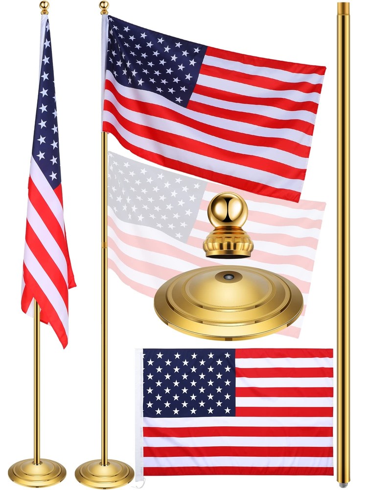 3.6 ft to 8.5 ft Telescoping Flag Pole with Base Stand and Ball Top Indoor Fl...