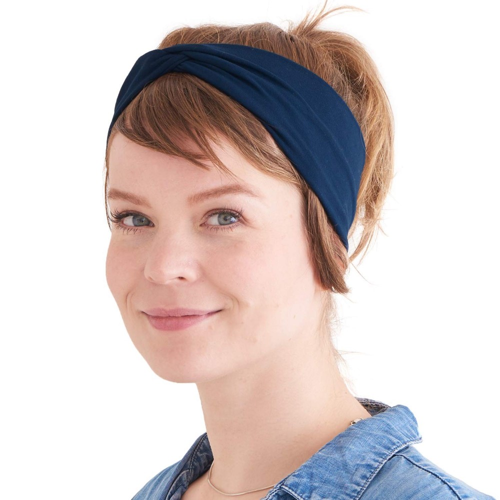 Elastic Running Headband for Men Women - Navy Sweat Band Workout Fitness