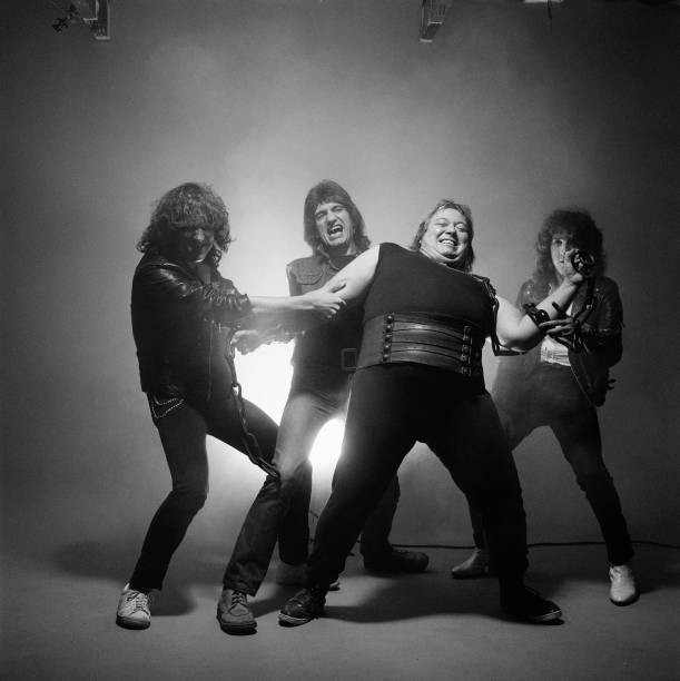 rock band Samson posed in London in May 1982 Left to Right Pete Ju- Old Photo