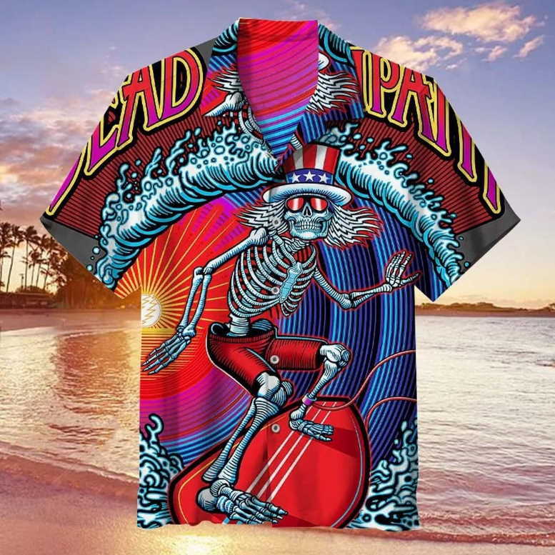 Skeleton Surfer Hawaiian Shirt with 3D All-Over Print Design