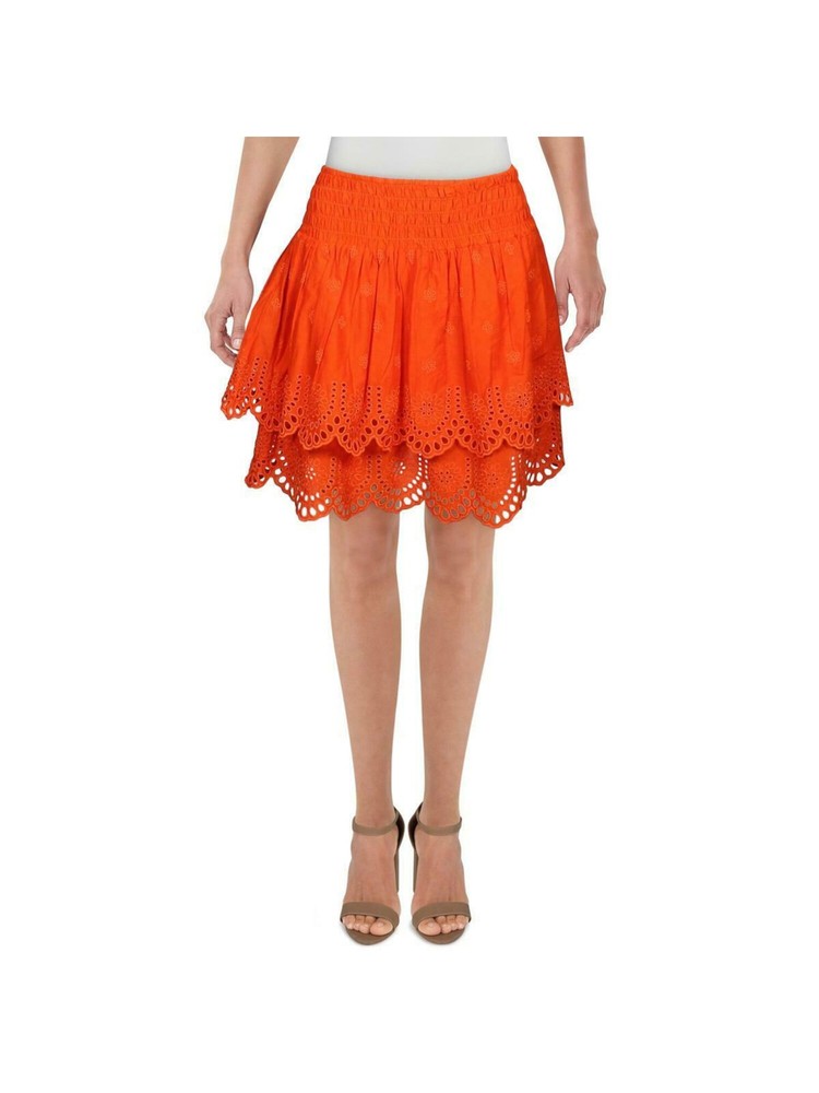 Orange Lace Mini Ruffled Skirt for Women - Size XS  
