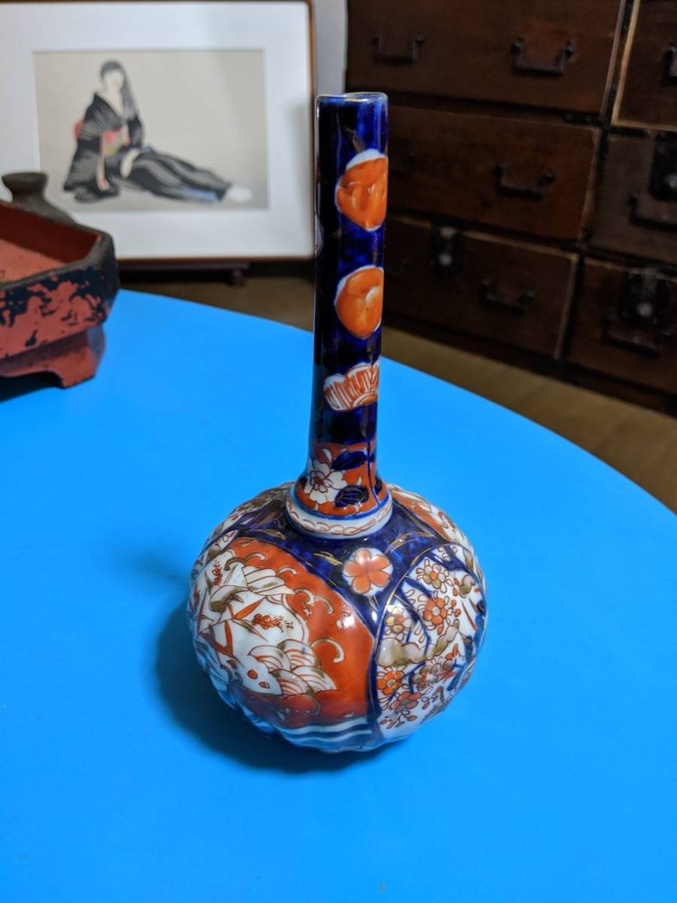 Old Imari Crane Neck Sake Bottle Antique Japanese Pottery No Chips or Repairs