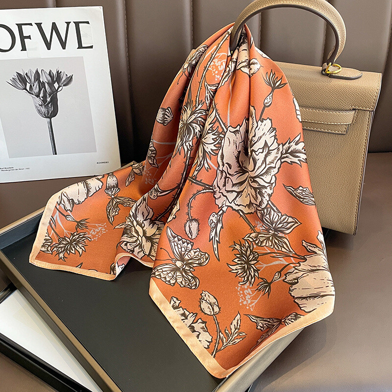 New Boutique 100%Silk 12 Momme Scarf Printing Square Big Neck Scarf 70cm“