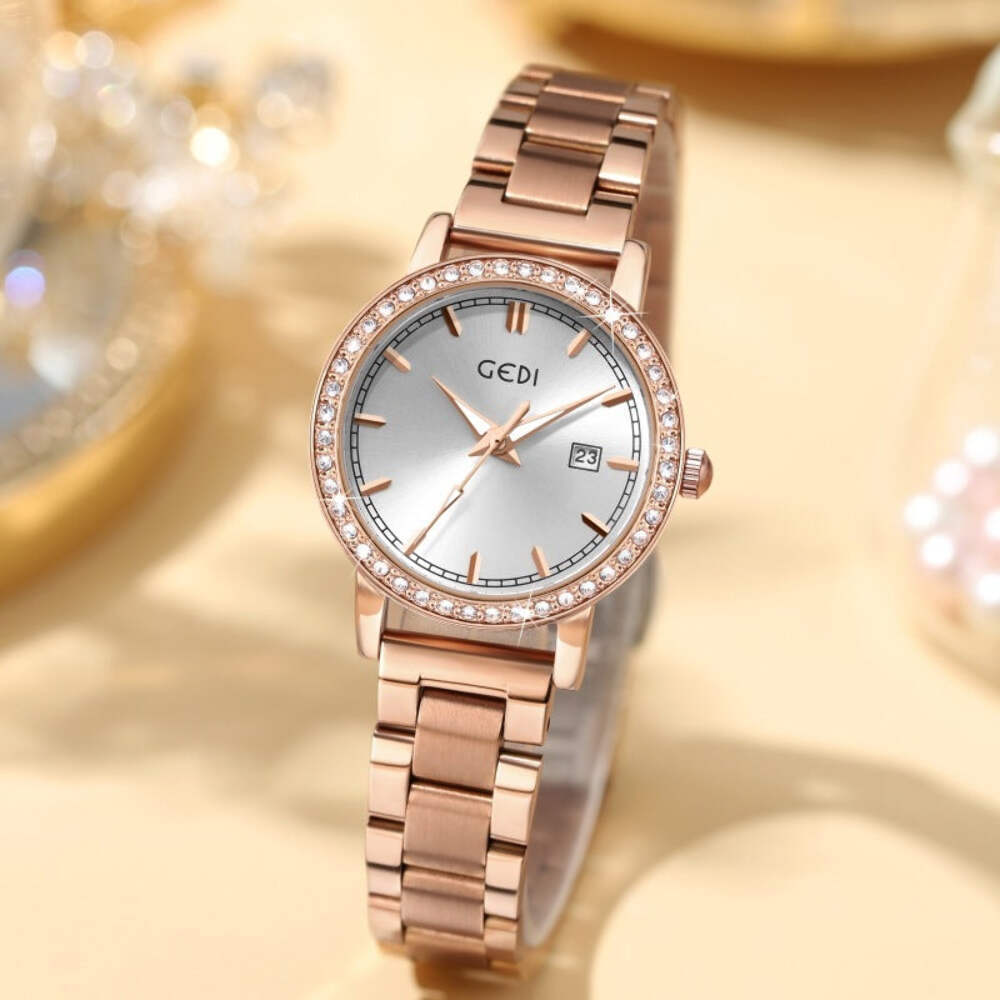 Fashionable Women's Rose Gold and Silver Stainless Steel Quartz Watch