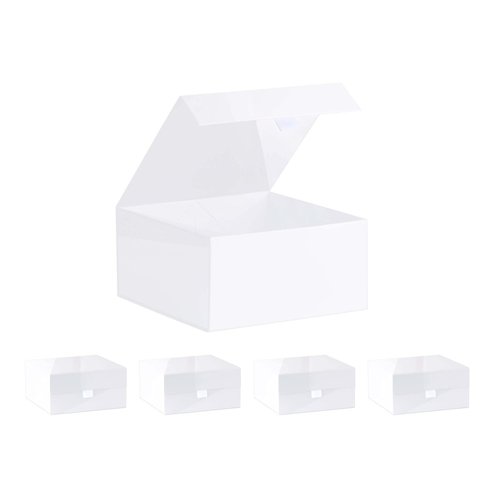 5 Pack White Square Gift Box 8x8x4 with Magnetic Closure Lid