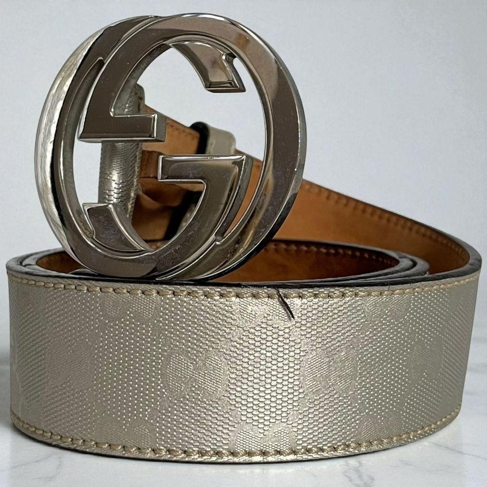 Authentic GUCCI GG Logo Buckle Belt in Italian Leather for Men Pre-Owned