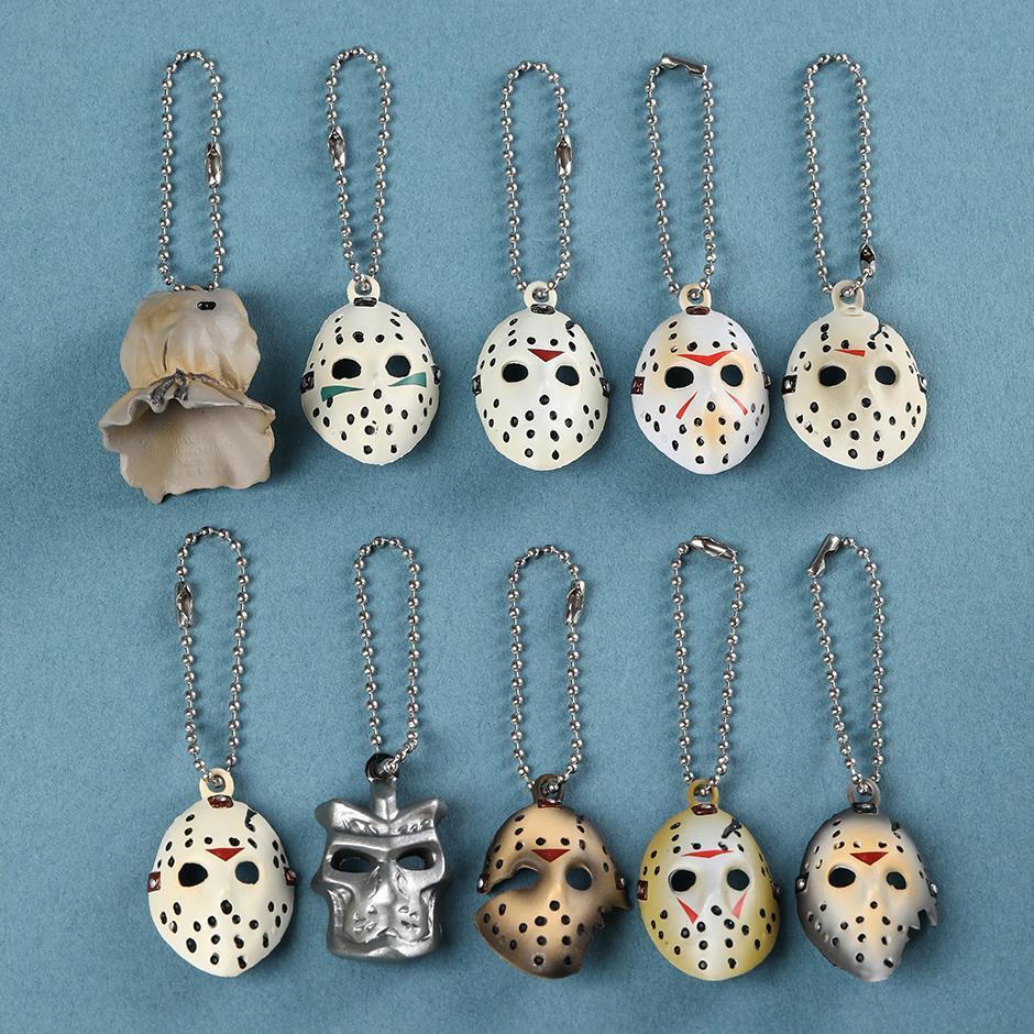 10Pcs Horror Mask Pendant Set Keychain Jason Voorhees Friday 13th Action Figure.