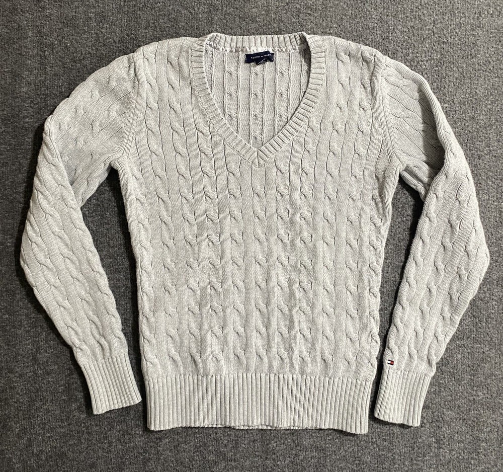 Tommy Hilfiger Sweater Womens Long Sleeve V Neck Cable Knit Size M