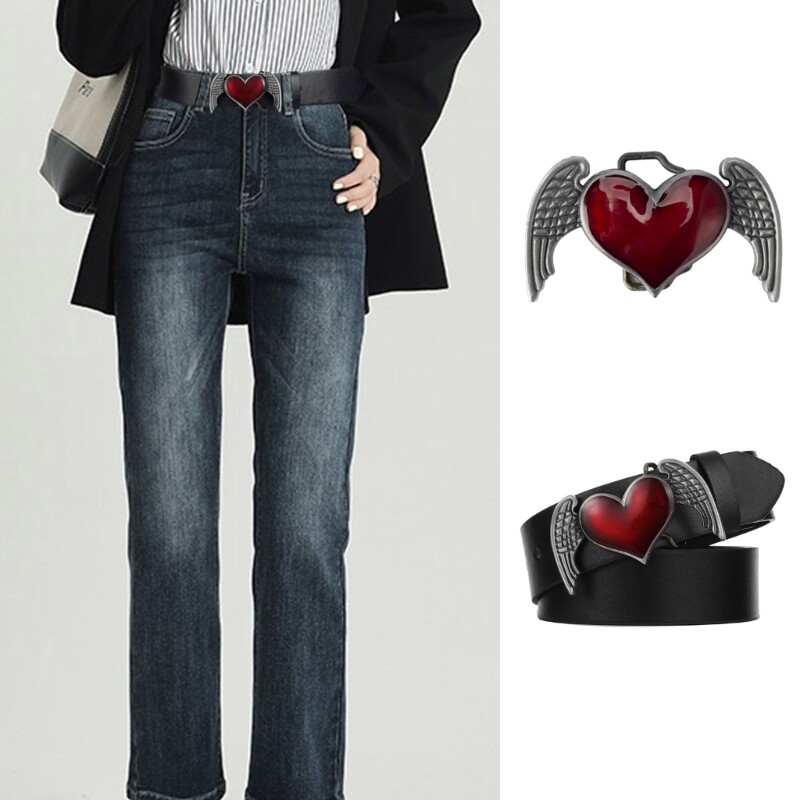 Western Carved Heart Shape&Wing Belt Buckle Teens Rock Belt Buckle