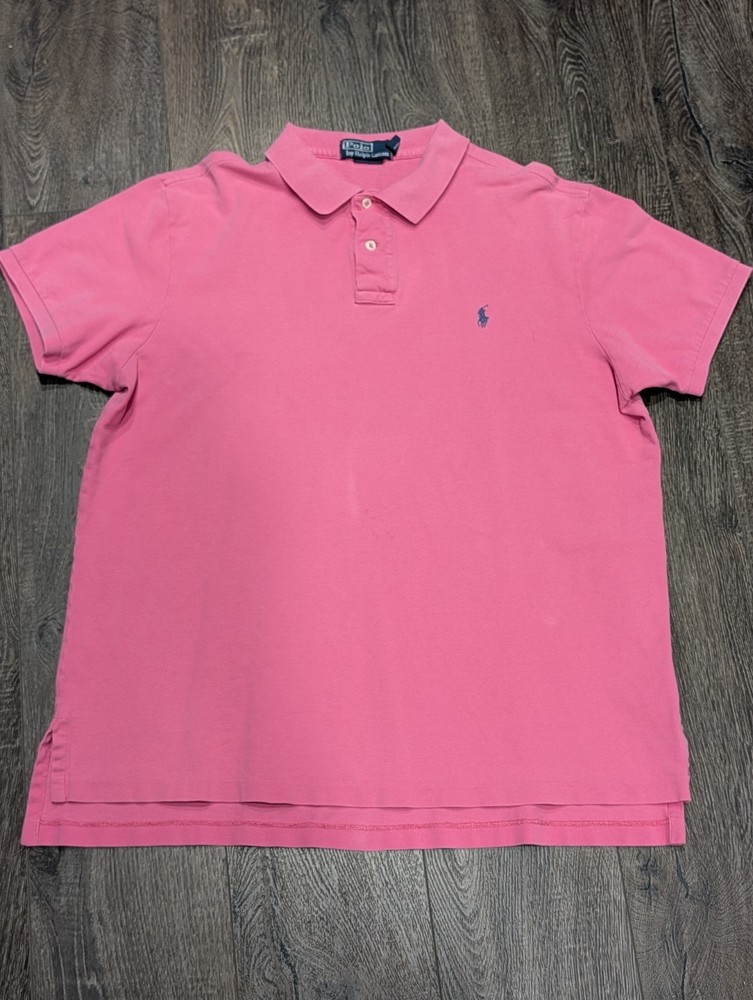 Ralph Lauren Polo Shirt Mens Size XL Pink Short Sleeve Blue Pony