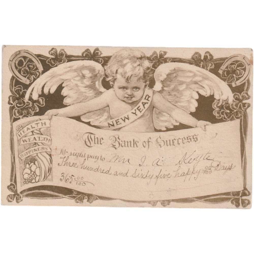New Years Postcard 1910 Bank Of Success-image