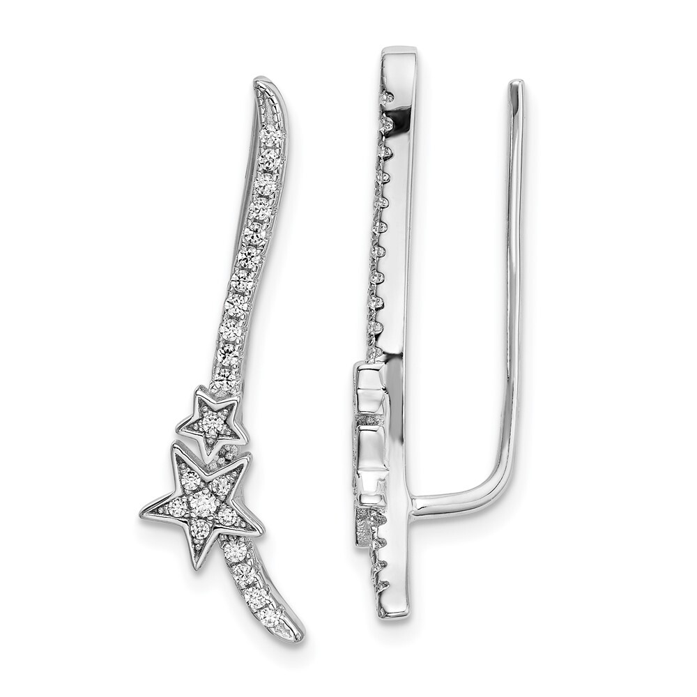Sterling Silver CZ Curved Line and Stars Ear Climber Earrings 1.84g