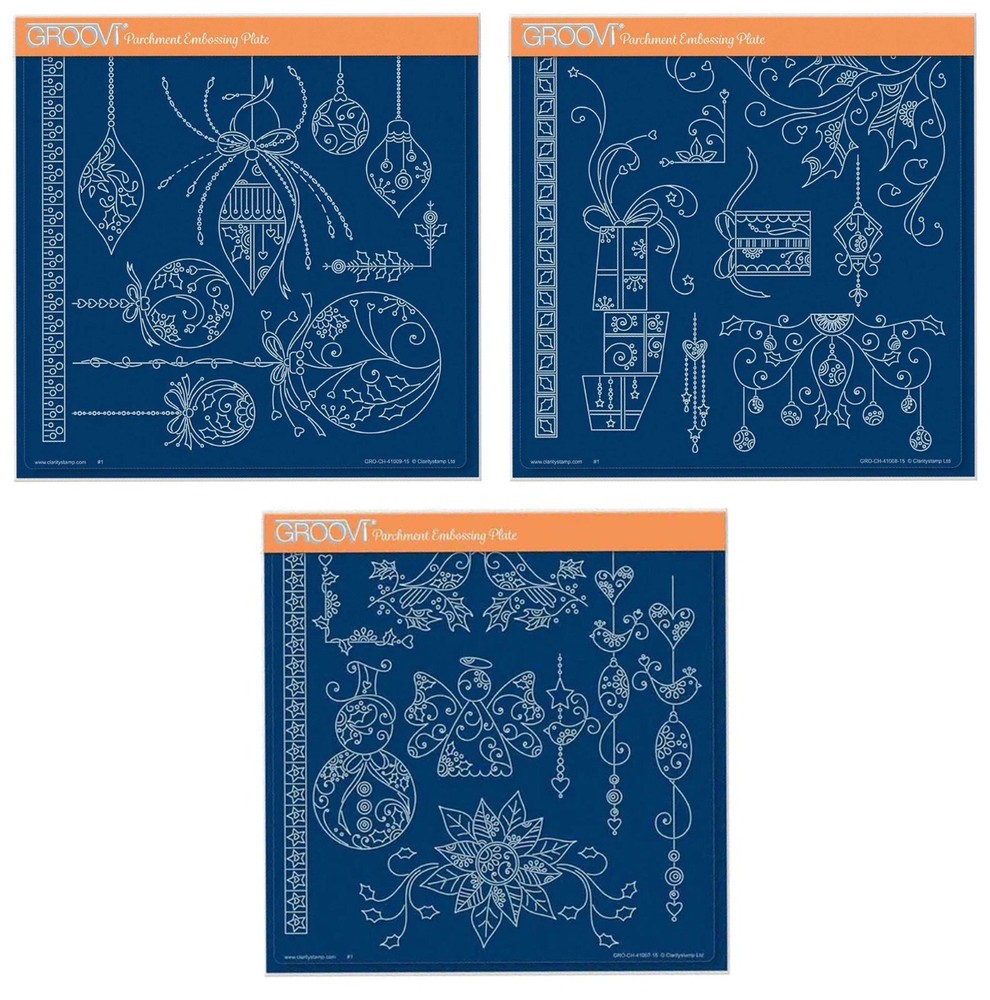 Clarity Stamps Groovi Parchment Embossing Tina's Small Christmas A5 Plates