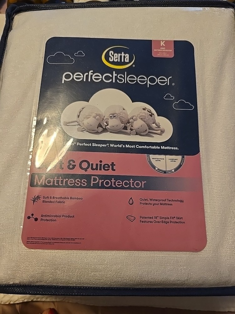 Serta Perfect Sleeper Soft & Quiet Mattress Protector - King  - White Waterproof