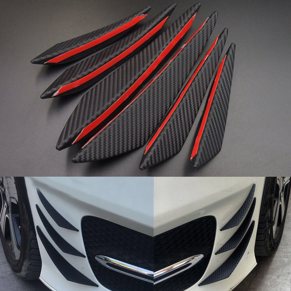 6Pcs Carbon Fiber Car Front Bumper Canards Diffuser Lip Splitter Fin Accessories