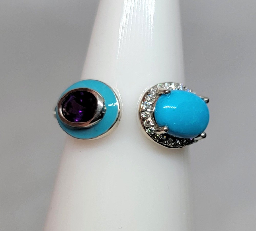 D'Joy Turquoise, Amethyst, Enamel 925 SS Ring (Sz 6.25)