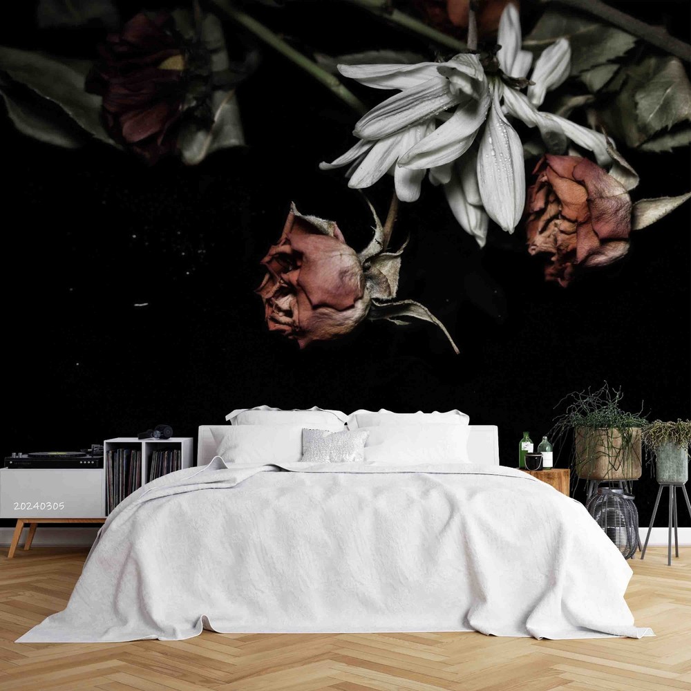 3D Rose Plant Closeup Wall Murals Wallpaper Murals Wall Sticker