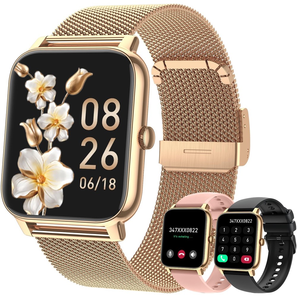Gold Smart Watch for Women with Fitness Tracking & Digital Features