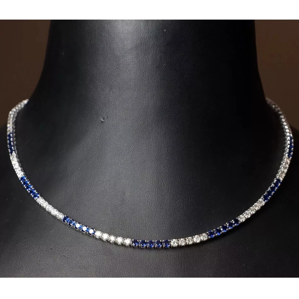 3MM Lab-Created Sapphire Choker Necklace in 14K White Gold Plated 16 Inch