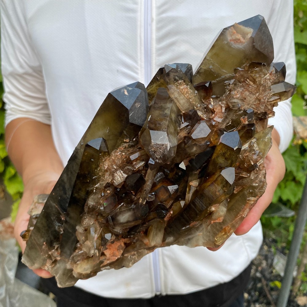 8.3lb Natural Black Smoky Quartz Crystal Cluster  Specimen healing