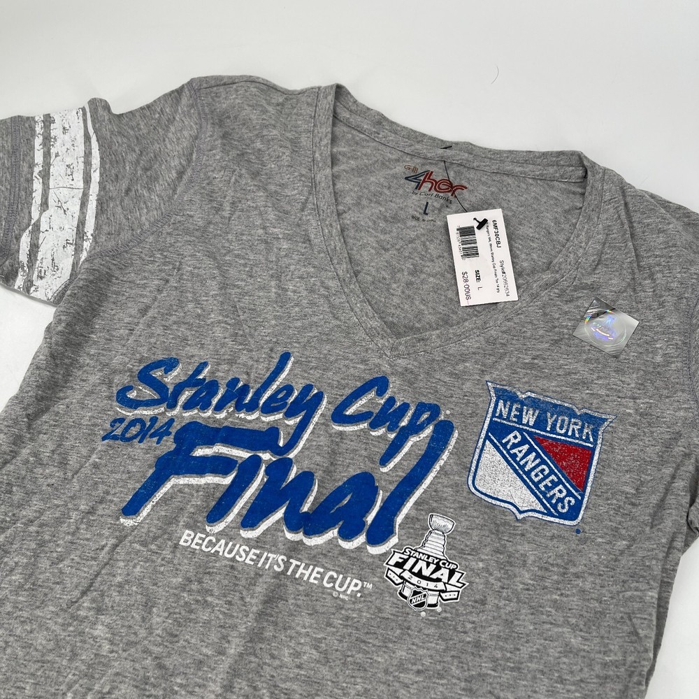 4Her Womens New York Rangers 2014 Stanley Cup Final T Shirt Gray Logo Size L NEW