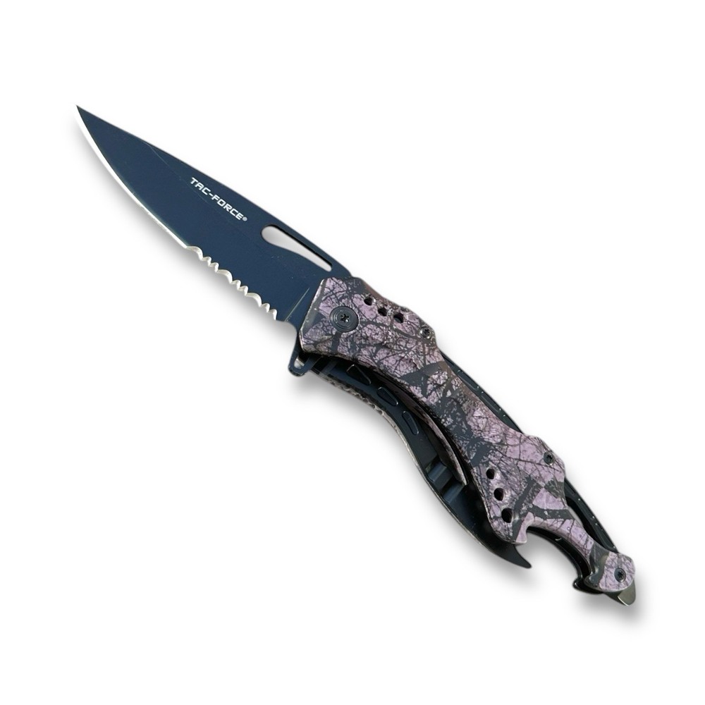 Tactical EDC Folding Pocket Knife with Purple Camo Spring Assisted Handle