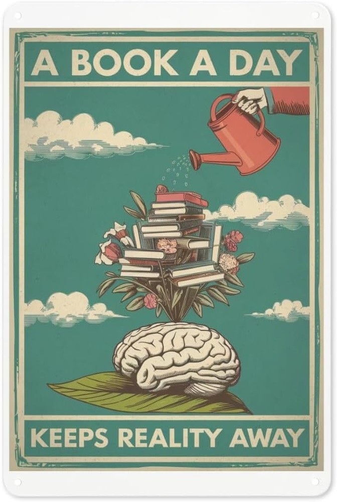 Book Lover Metal Sign 8X12IN 