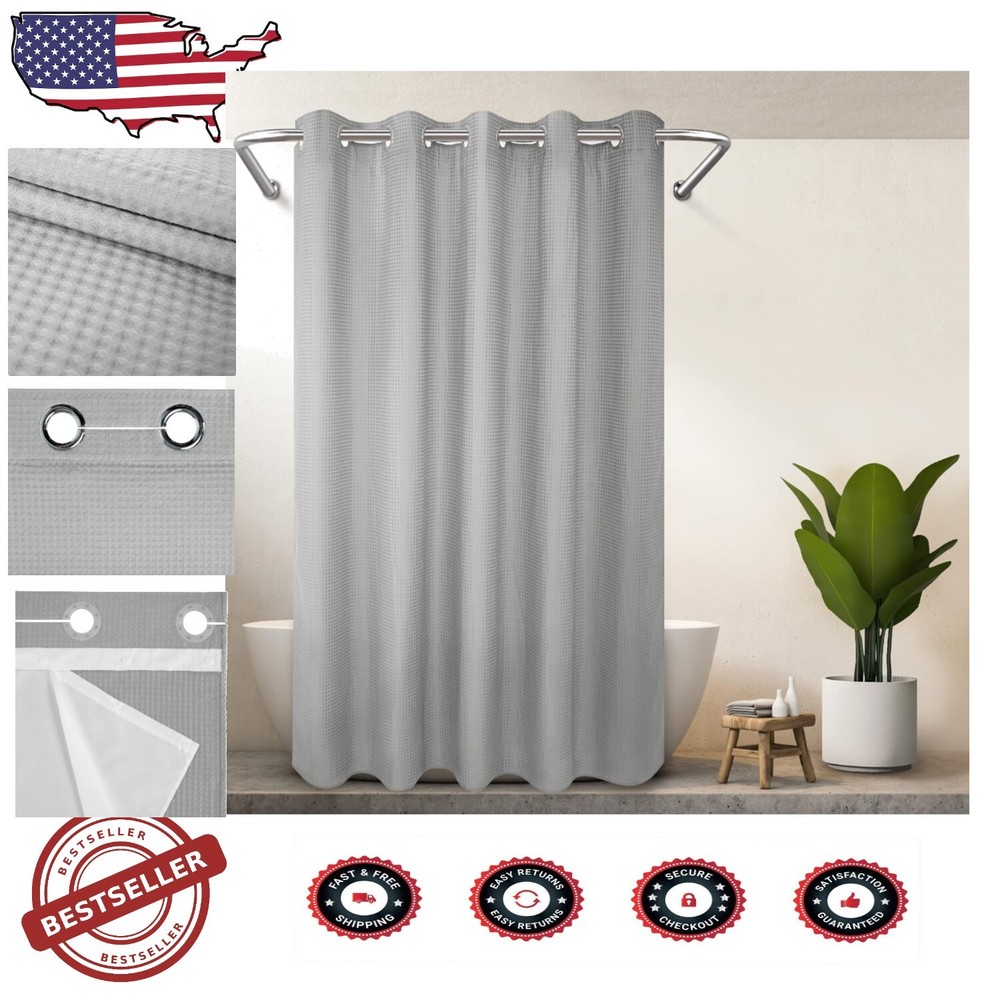Classic Waffle Weave Shower Curtain with Heavy Fabric Liner, 71''W x 86''L