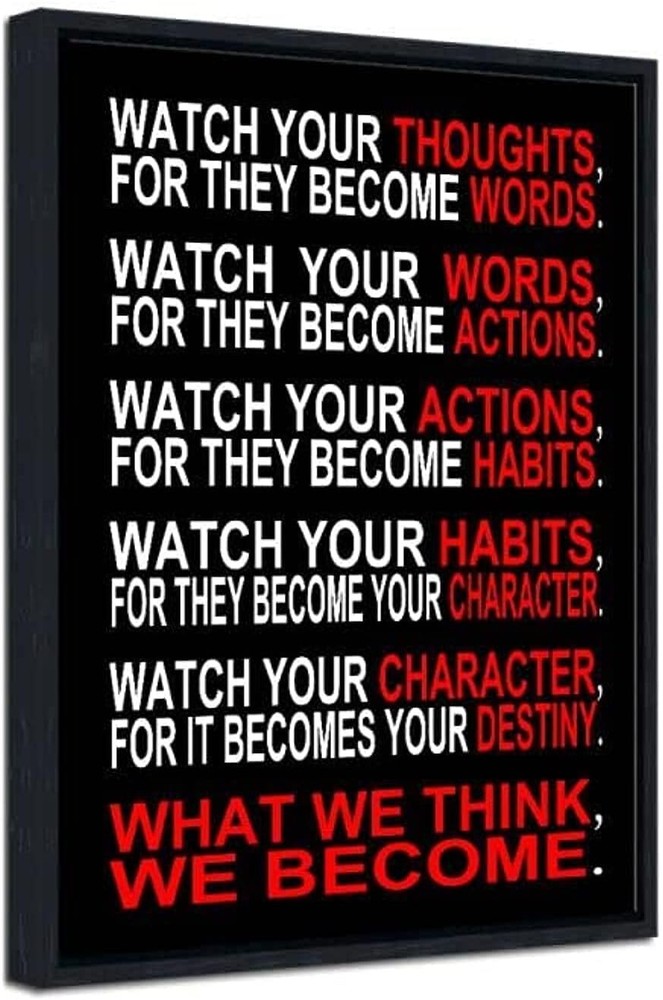 Luxury Black Framed Motivational Wall Art - Watch Your Thoughts  
